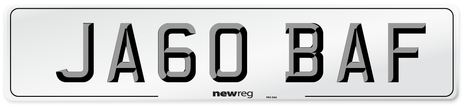 JA60 BAF Number Plate from New Reg